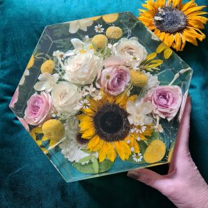 bloemen in epoxy: hexagon / hart 